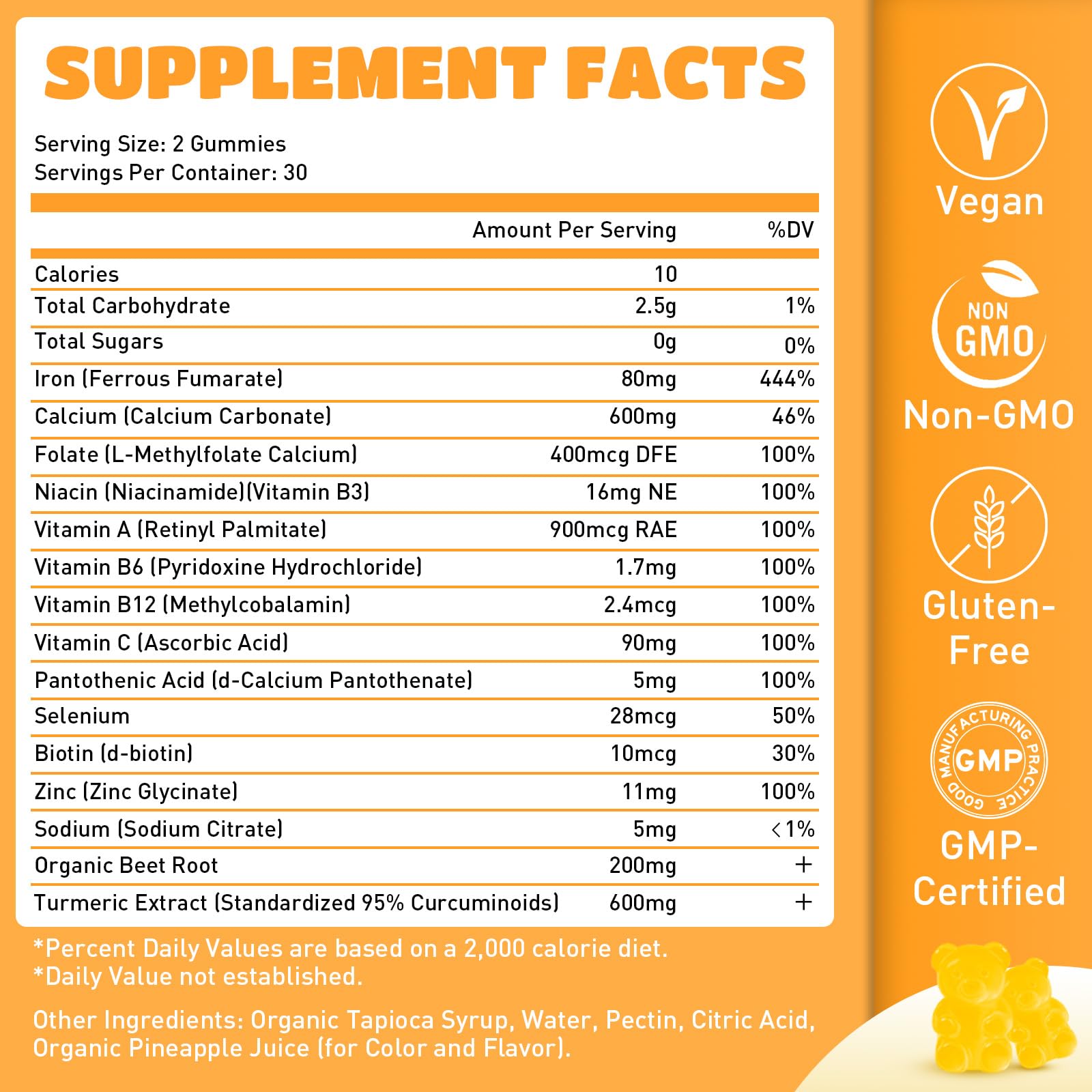 Flyrocer iron gummies energy support notes on label for busy days.