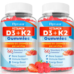 Flyrocer sugar-free vitamin D3 K2 gummies bottle supports bone and immune health