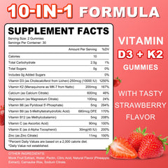 Flyrocer vitamin D3 K2 gummies nutrition panel close-up