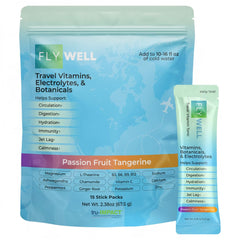 FlyWell Travel Vitamin Tonic bottle pour showing quick in-flight hydration and immunity support