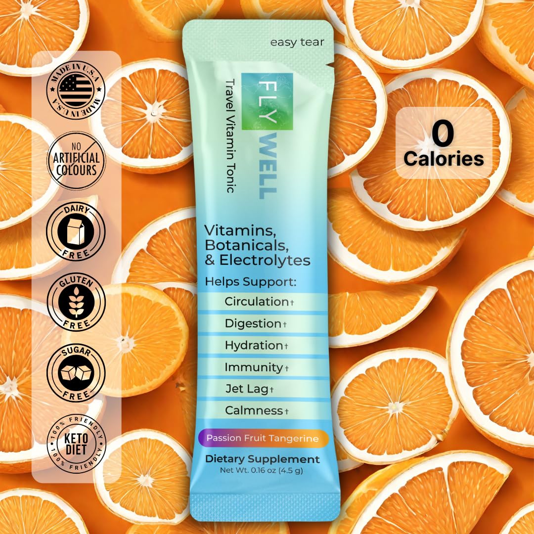 FlyWell Travel Vitamin Tonic hydration scene in travel context