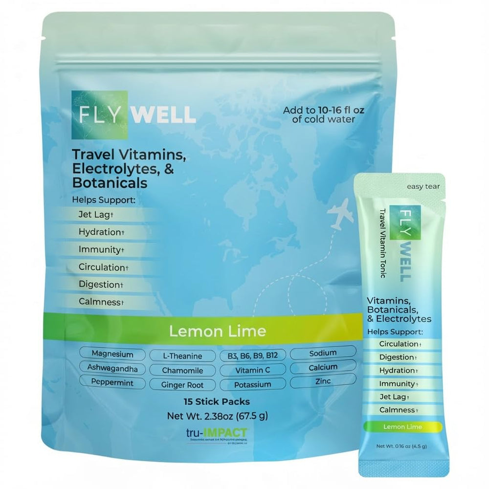 FlyWell travel vitamin tonic lemon-lime stick — convenient single-serve hydration on the go