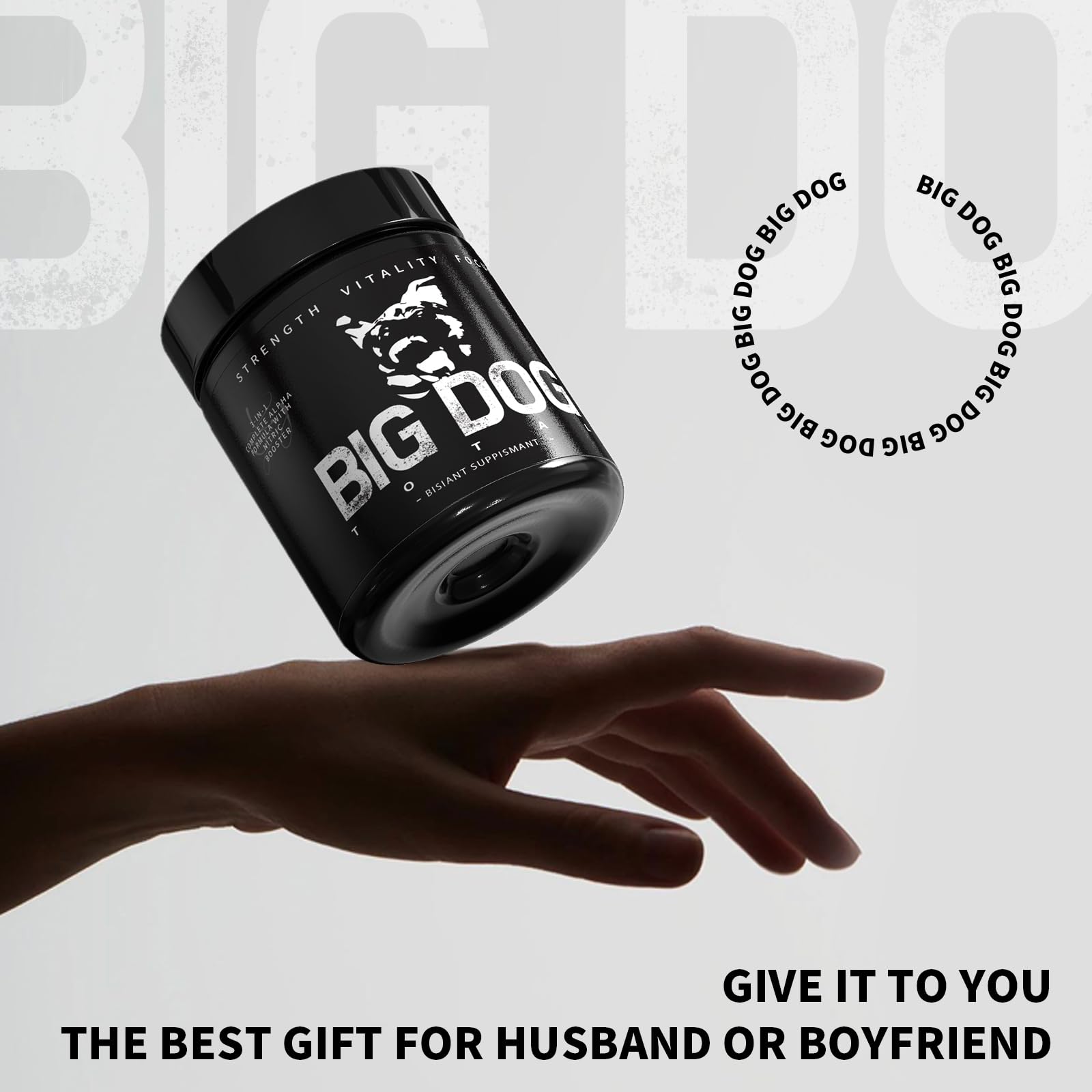 Big Dog Total Alpha held in hand, suggesting easy daily use.