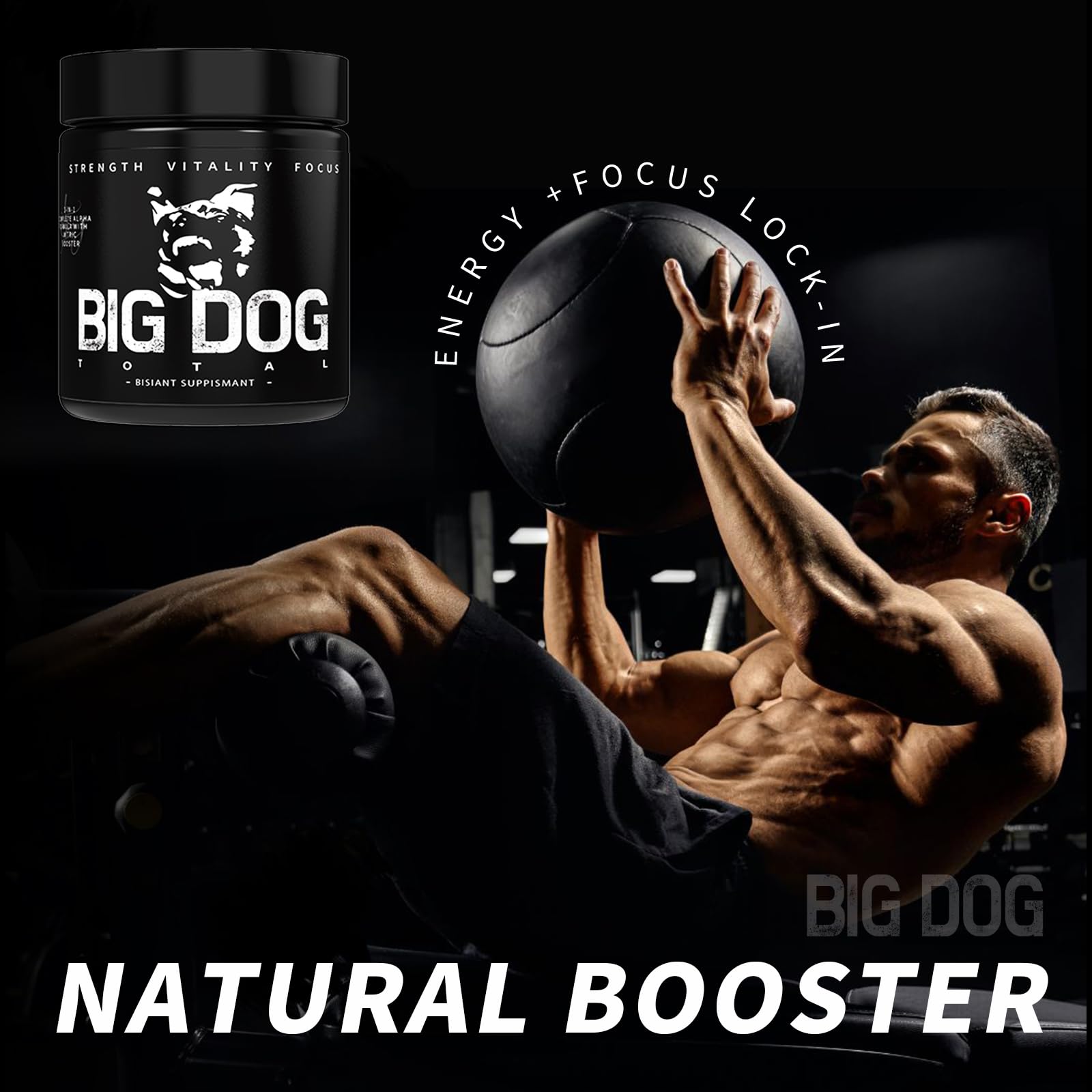 Label detail of Big Dog Total Alpha emphasizing gluten-free and allergen-free ingredients.