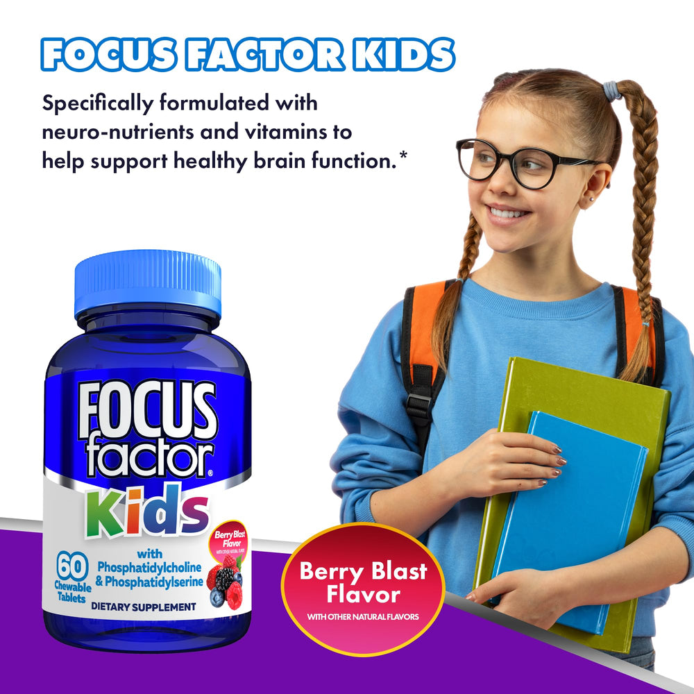 Focus Factor Kids made-in-USA badge signals quality and safety.