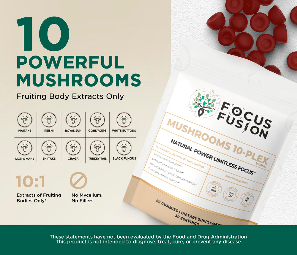 Focus Fusion 10-Plex Raspberry Flavor gummies close-up with tasty, chewable texture.