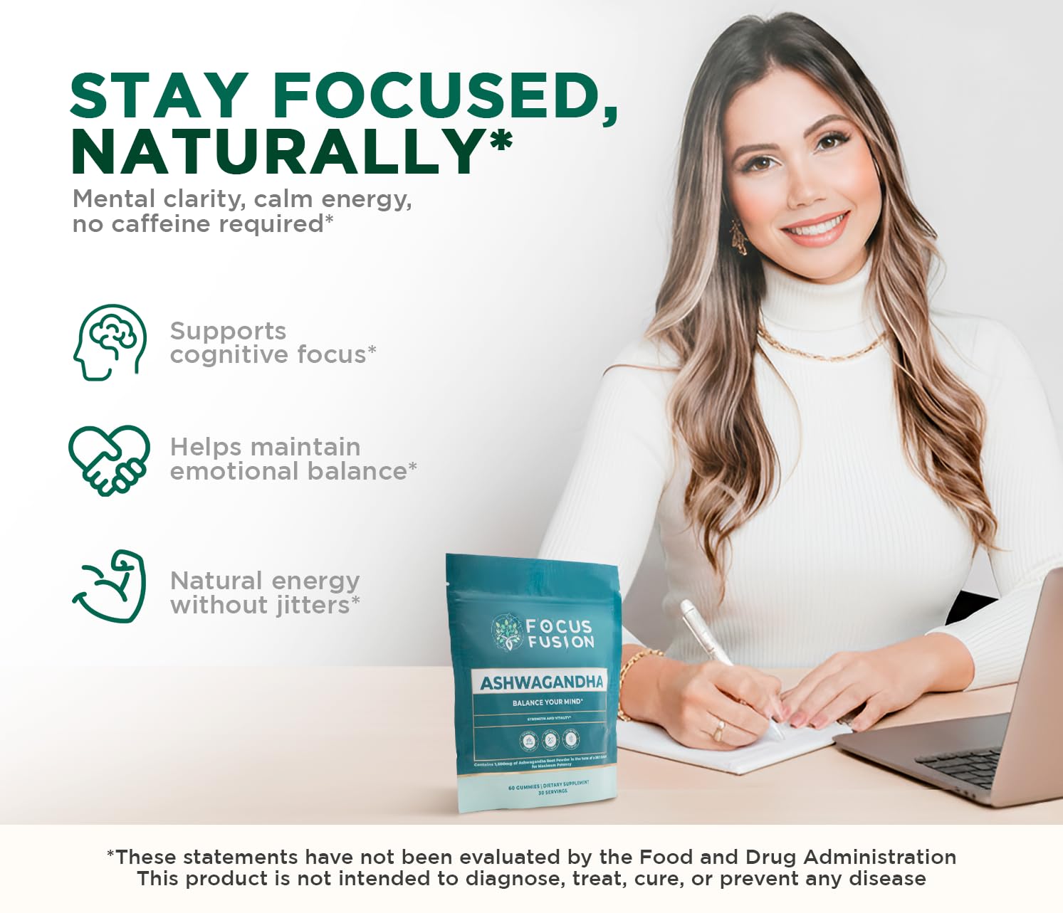 Focus Fusion Ashwagandha Gummies berry-flavor close-up highlighting tasty mood support.