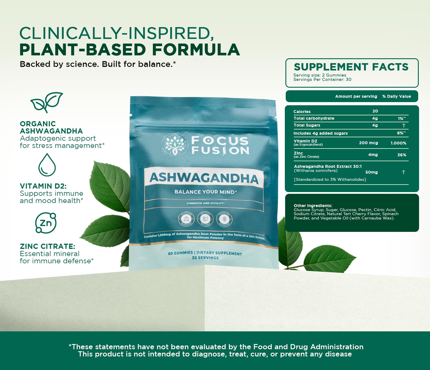 Focus Fusion Ashwagandha Gummies close-up texture showing chewy berry flavor.