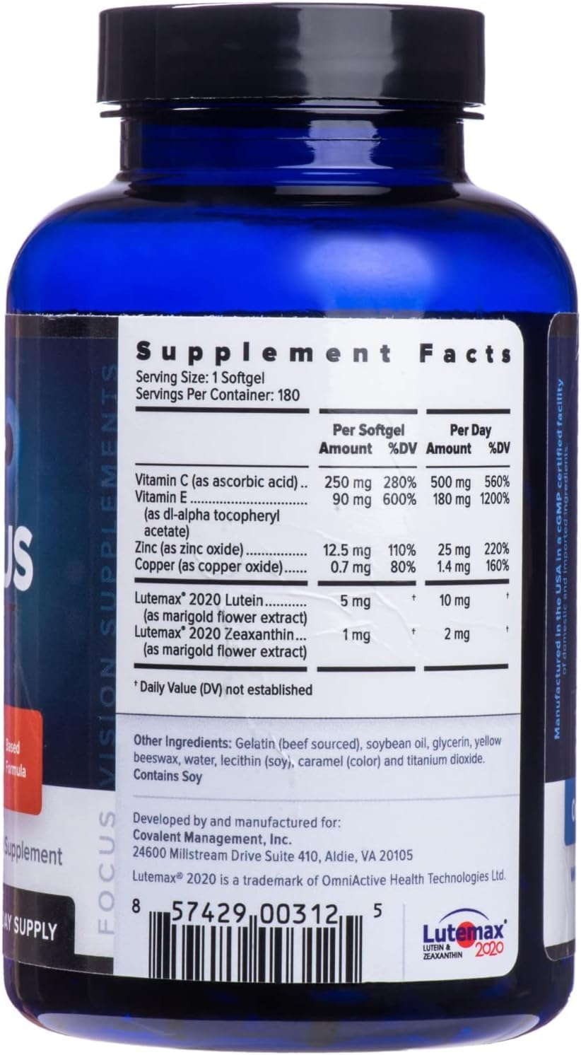 Focus Select low zinc formula softgel supporting ocular health with lutein and zeaxanthin