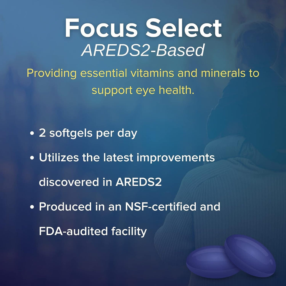 Easy to swallow softgel showing daily use benefits for eye health