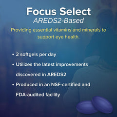 Easy to swallow softgel showing daily use benefits for eye health