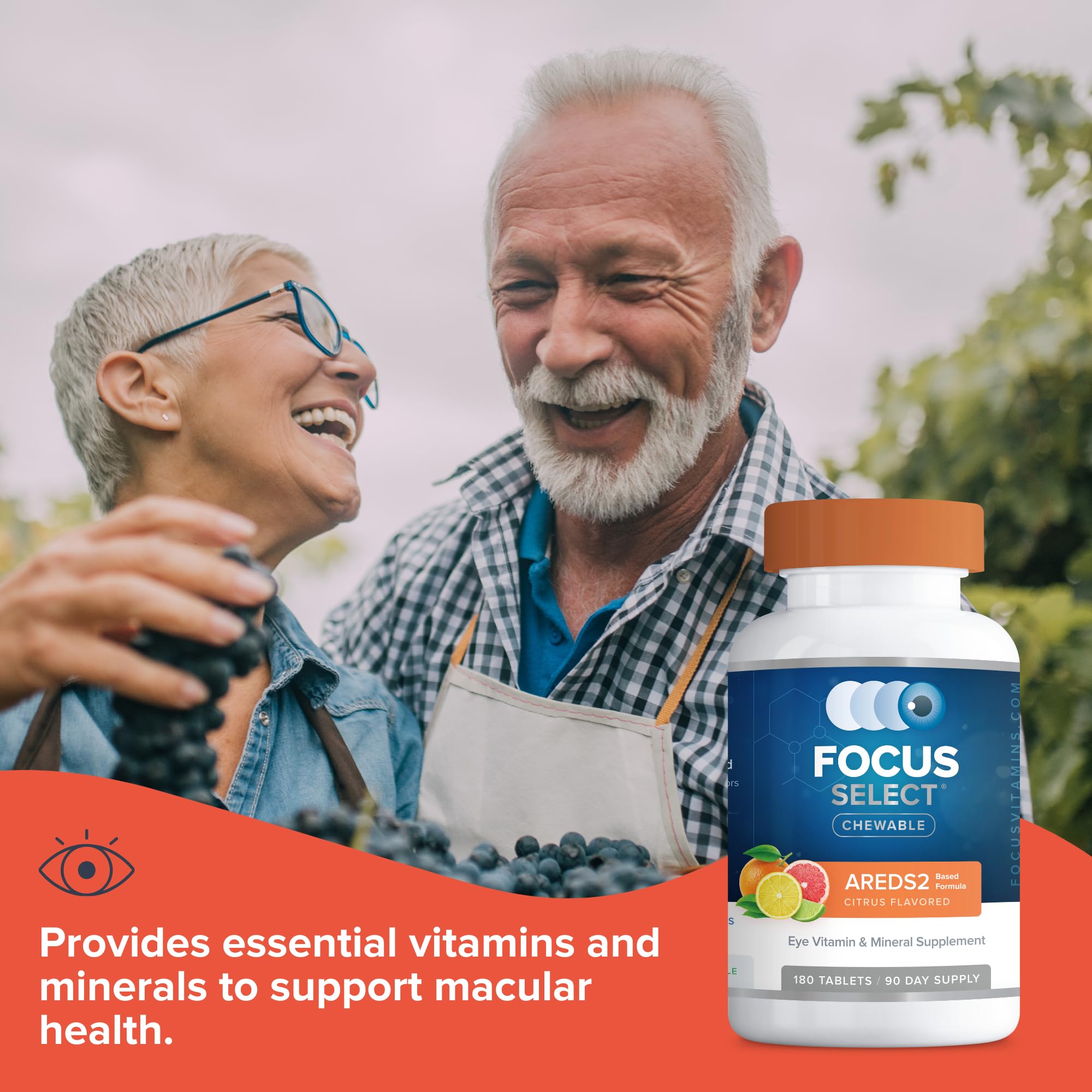 Focus Vision Select AREDS2 chewable label detail featuring zinc level and lutein