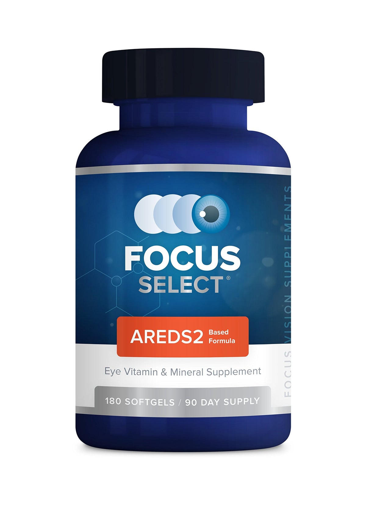 Focus Vision Focus Select AREDS2 softgel bottle supports daily eye health.
