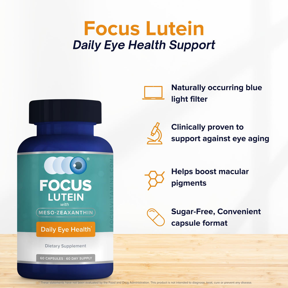 Focus Vision Supplements meso-zeaxanthin capsules highlight improved macular protection and comfortable daily viewing.
