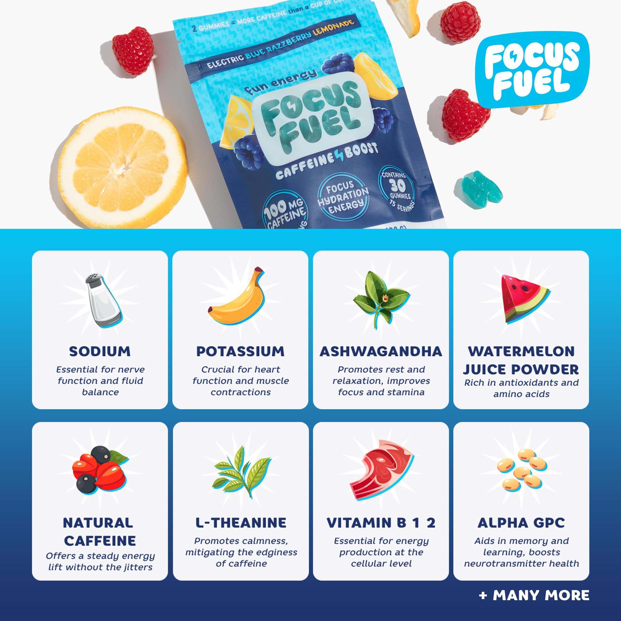 Close-up of FocusFuel blue chews highlighting texture and flavor