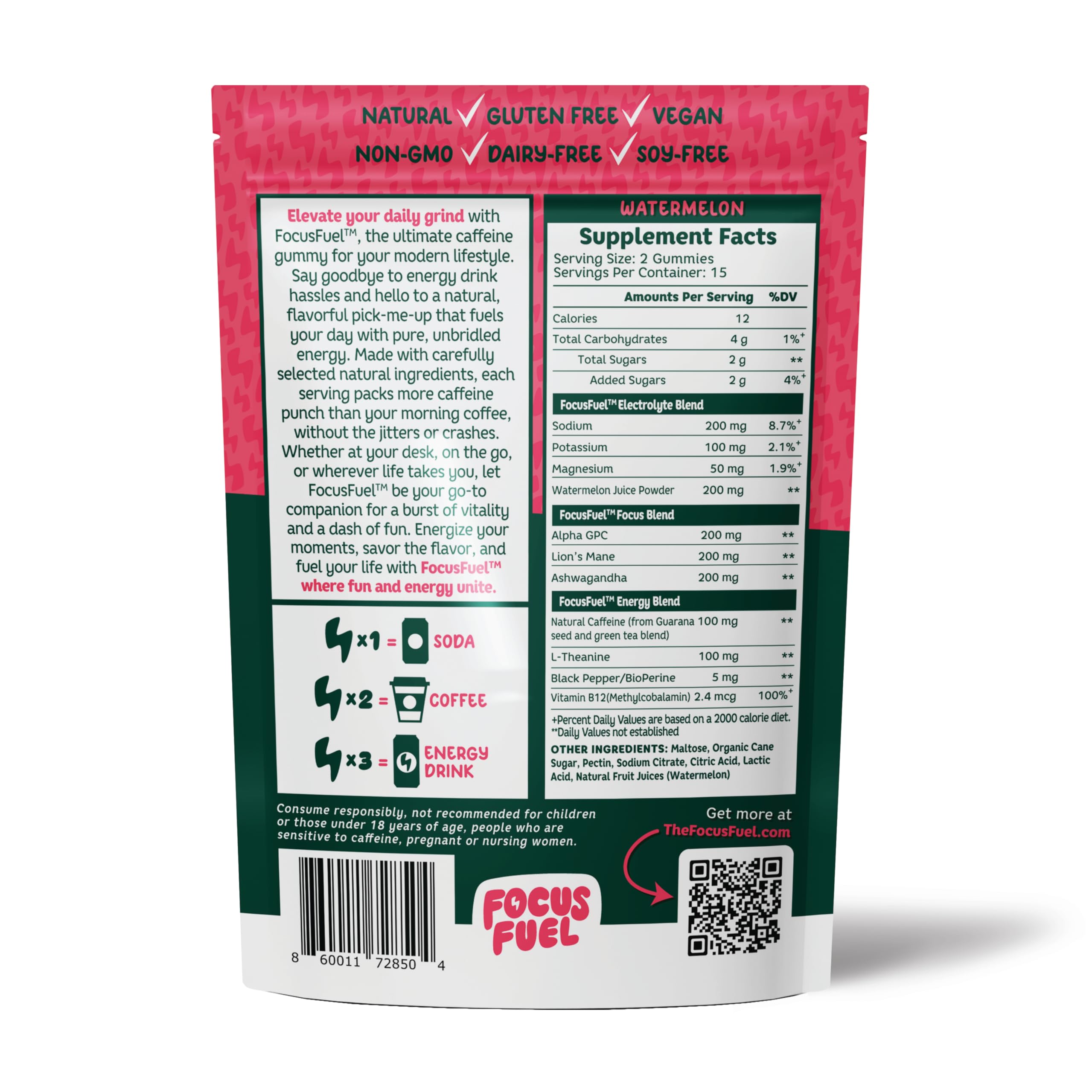 FocusFuel Energy Chews 100mg caffeine option for steady daytime energy.