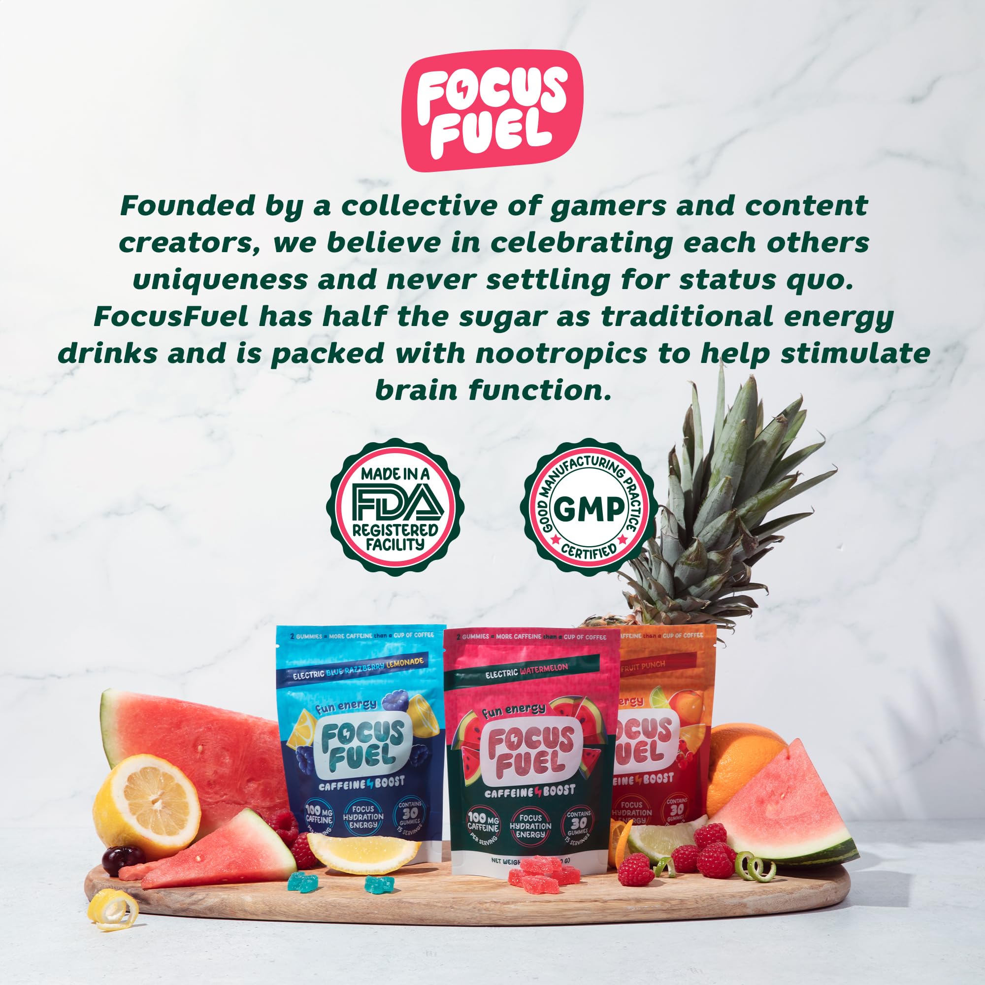 FocusFuel Energy Chews real fruit juice flavor without artificial aftertaste.