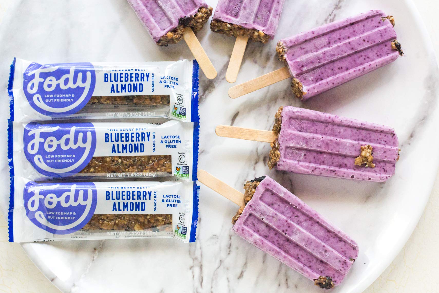 Lifestyle shot of Fody bar, gluten-free and lactose-free.