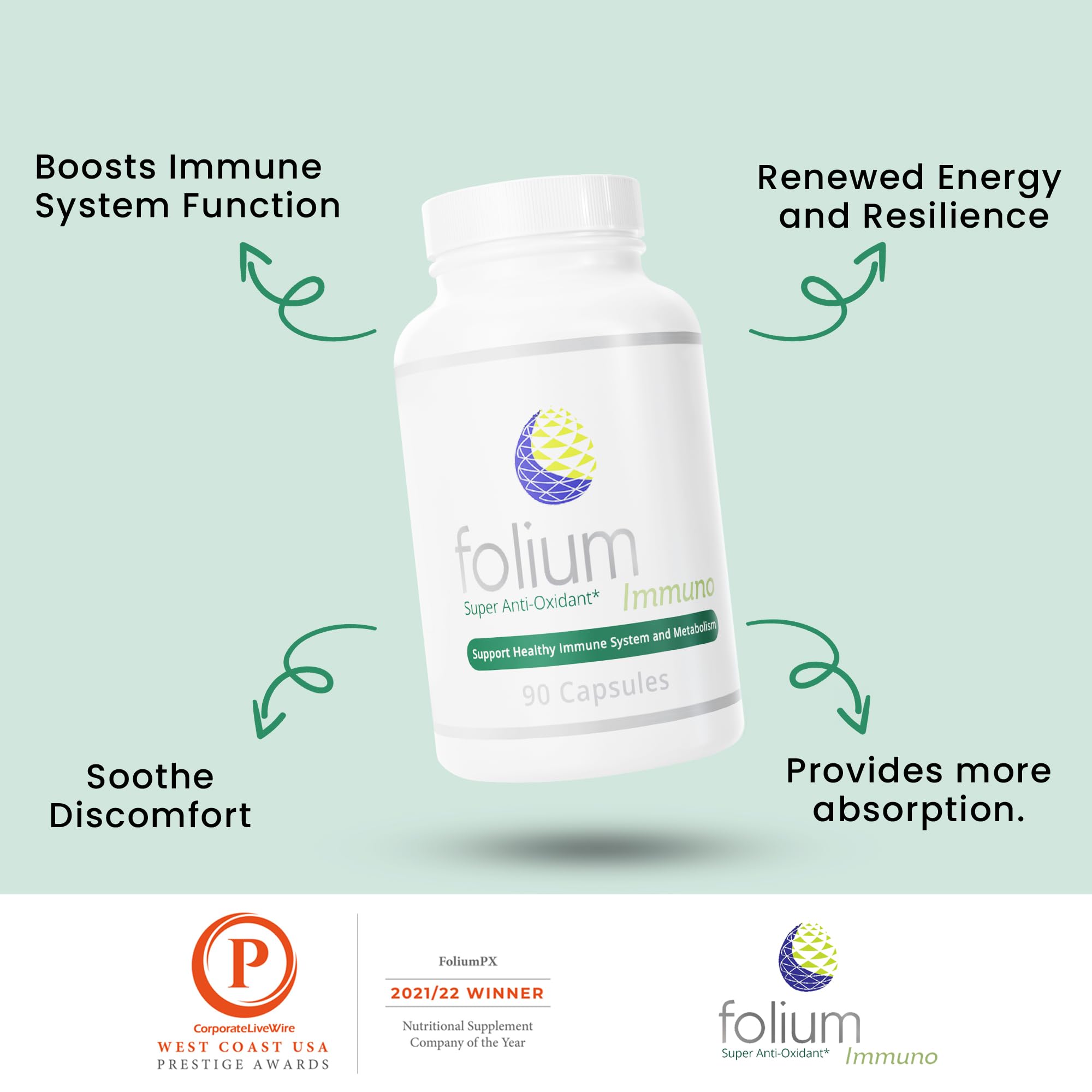 Folium Immuno ginger and turmeric ingredients promoting daily wellness.