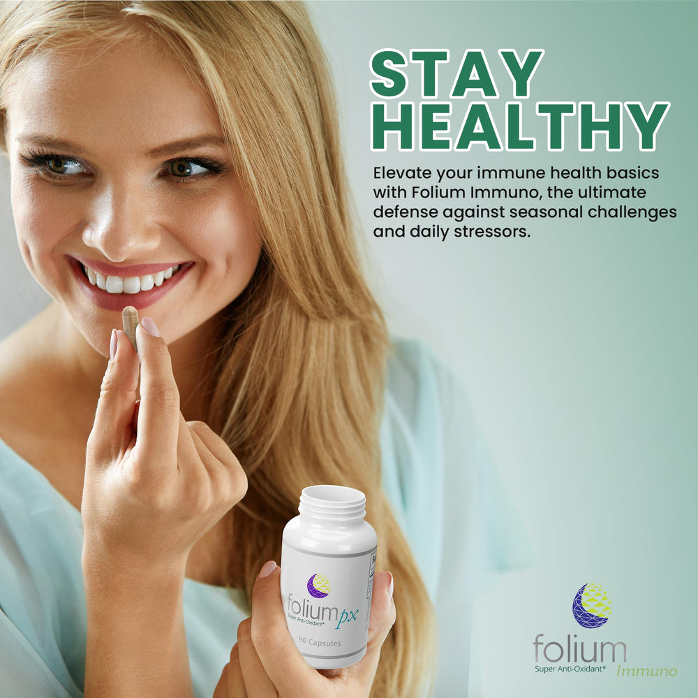 Folium Immuno green tea and pomegranate extracts for antioxidant-friendly support.