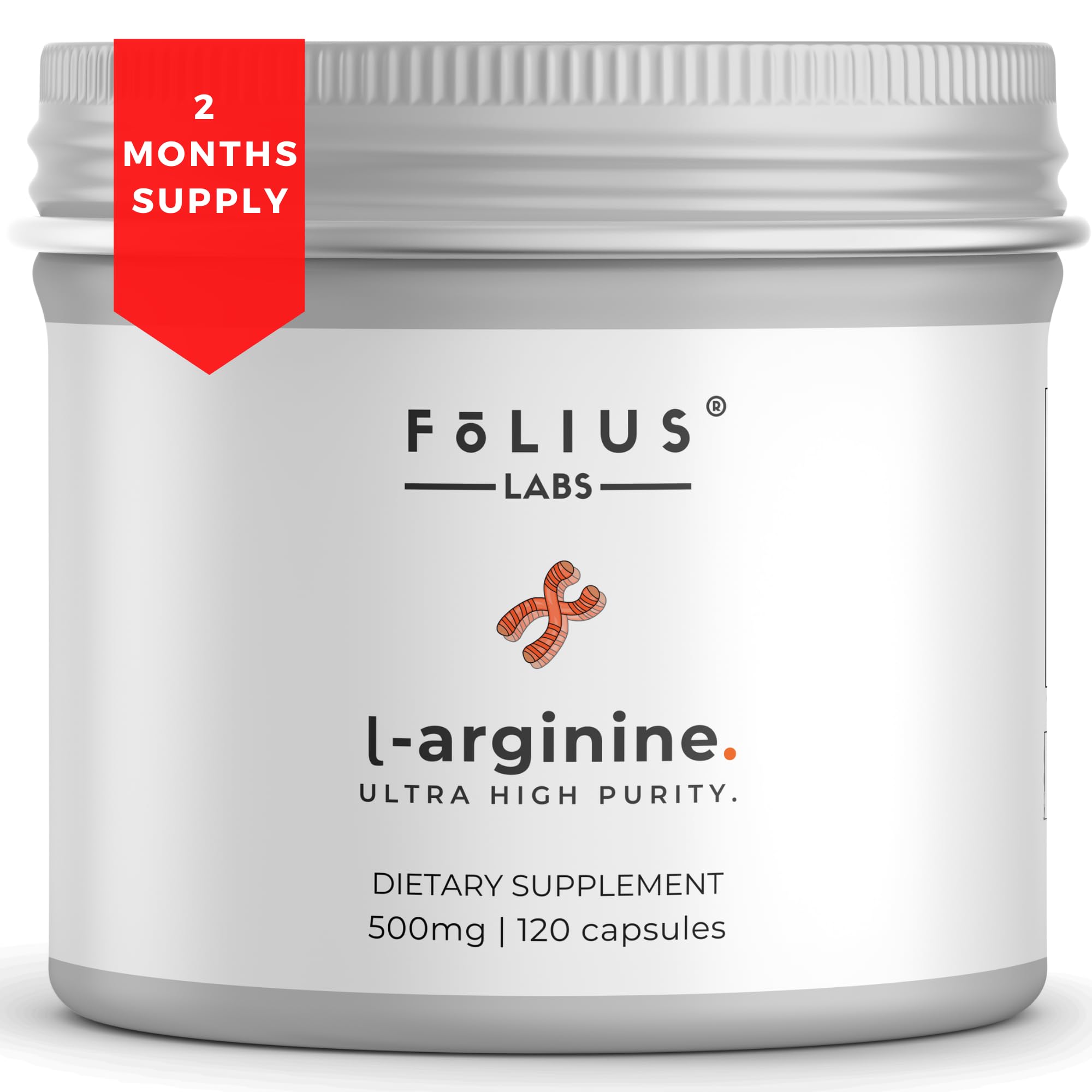 FOLIUS LABS L-Arginine bottle label notes nitric oxide support for circulation.