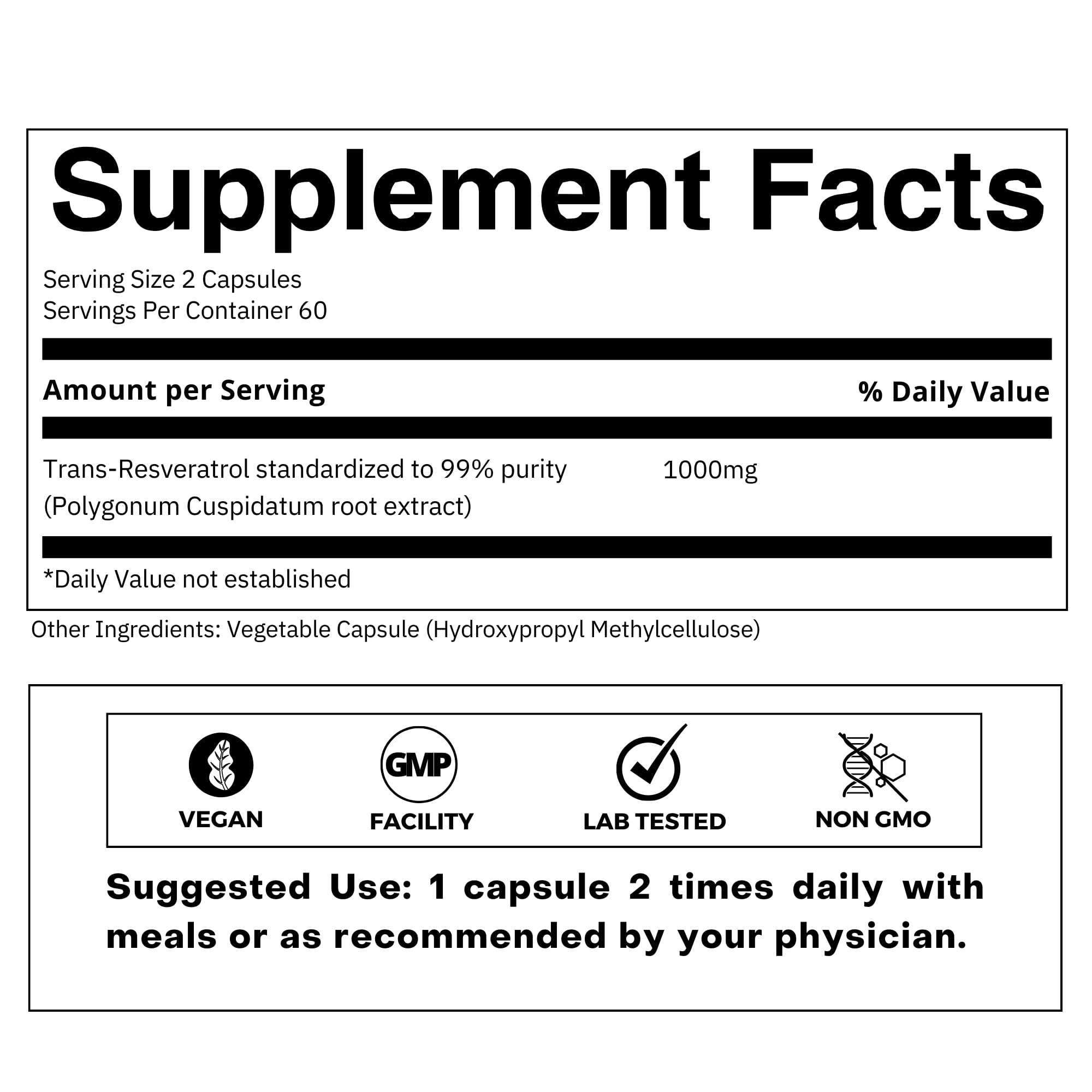 FOLIUS LABS 99% Trans-Resveratrol close-up highlights potency for daily use.