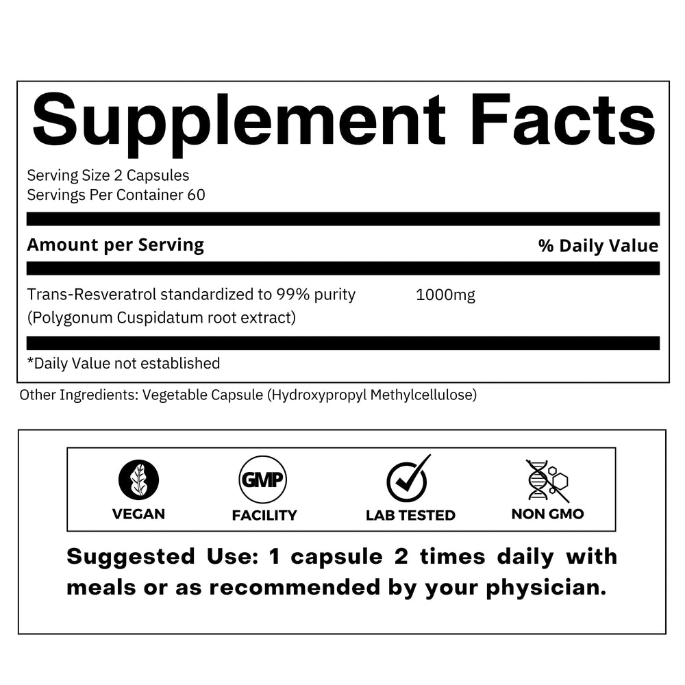 FOLIUS LABS 99% Trans-Resveratrol close-up highlights potency for daily use.