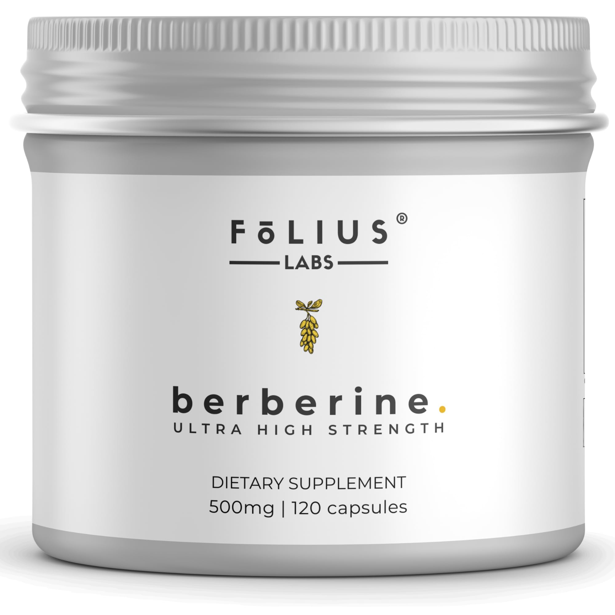 FOLIUS LABS Berberine HCl 97% bottle front, ultra high-purity daily supplement.