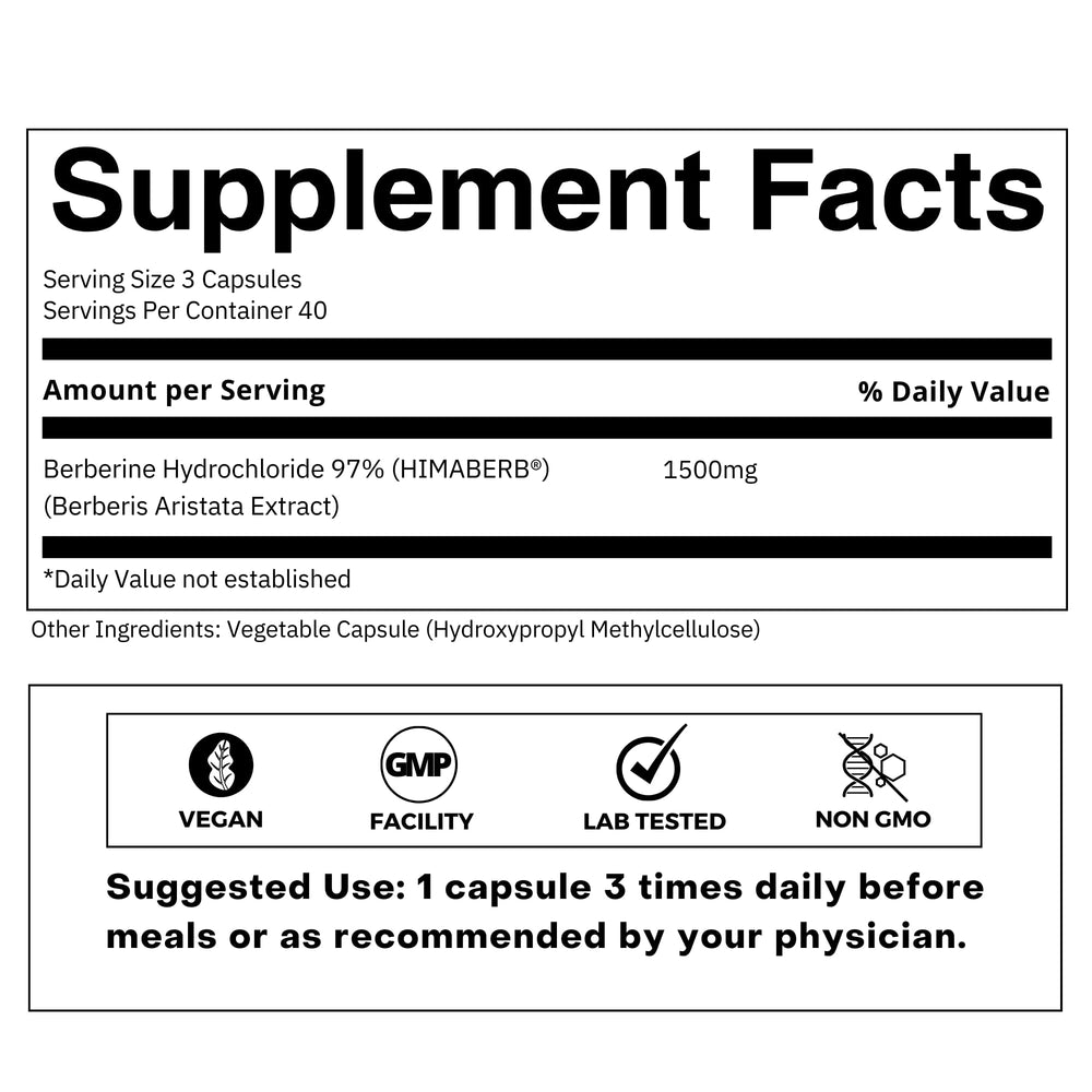 FOLIUS LABS Berberine HCl 97% label close-up, clean label and purity emphasis.