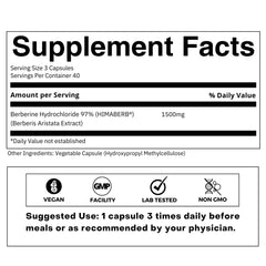 FOLIUS LABS Berberine HCl 97% label close-up, clean label and purity emphasis.