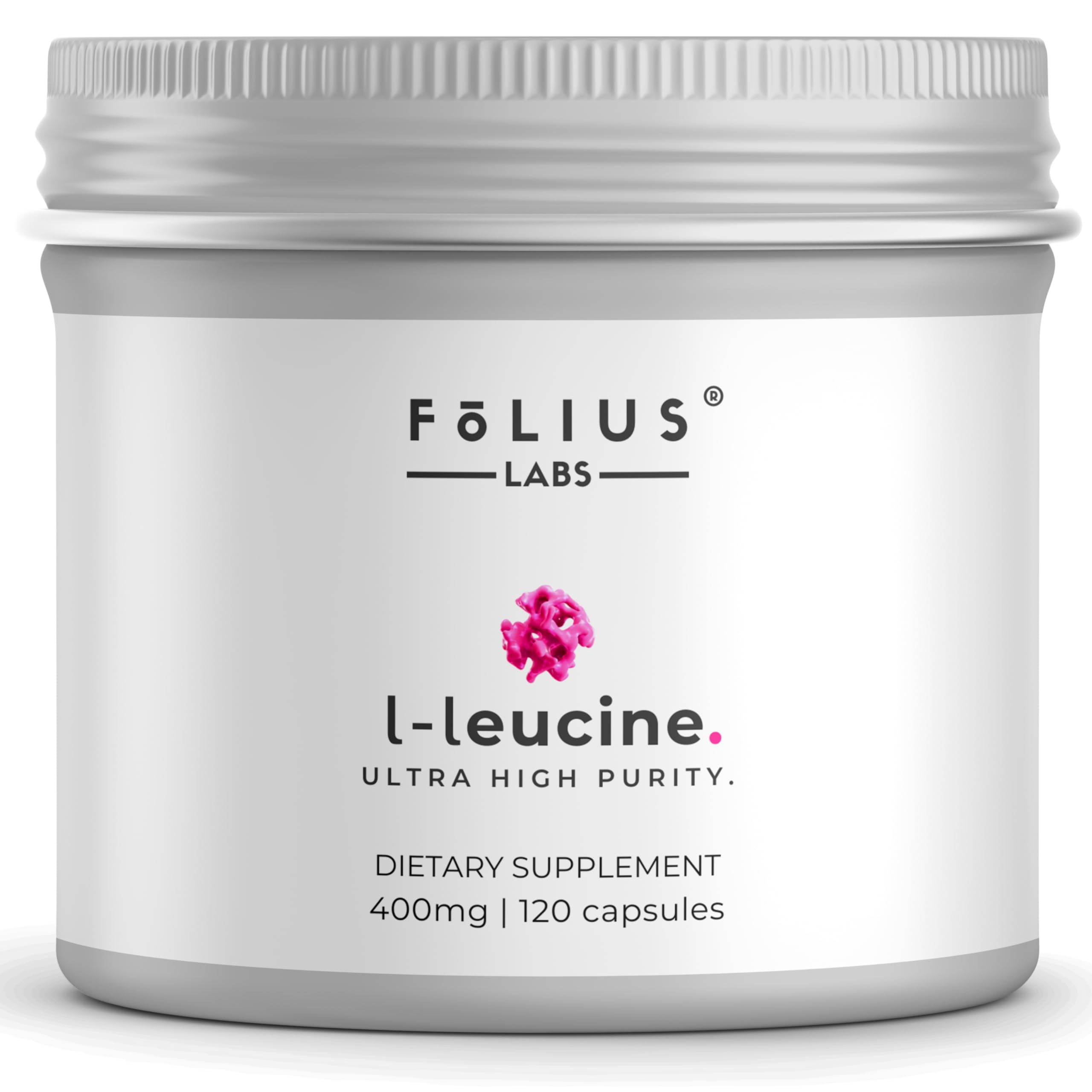 FOLIUS LABS Leucine bottle shows a clean-label purity for lean muscle support.