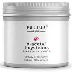 FOLIUS LABS NAC 600mg capsules in bottle for daily respiratory and immune support.