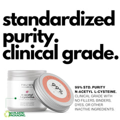 Back label of FOLIUS LABS NAC bottle; clear dosing for daily antioxidant support.
