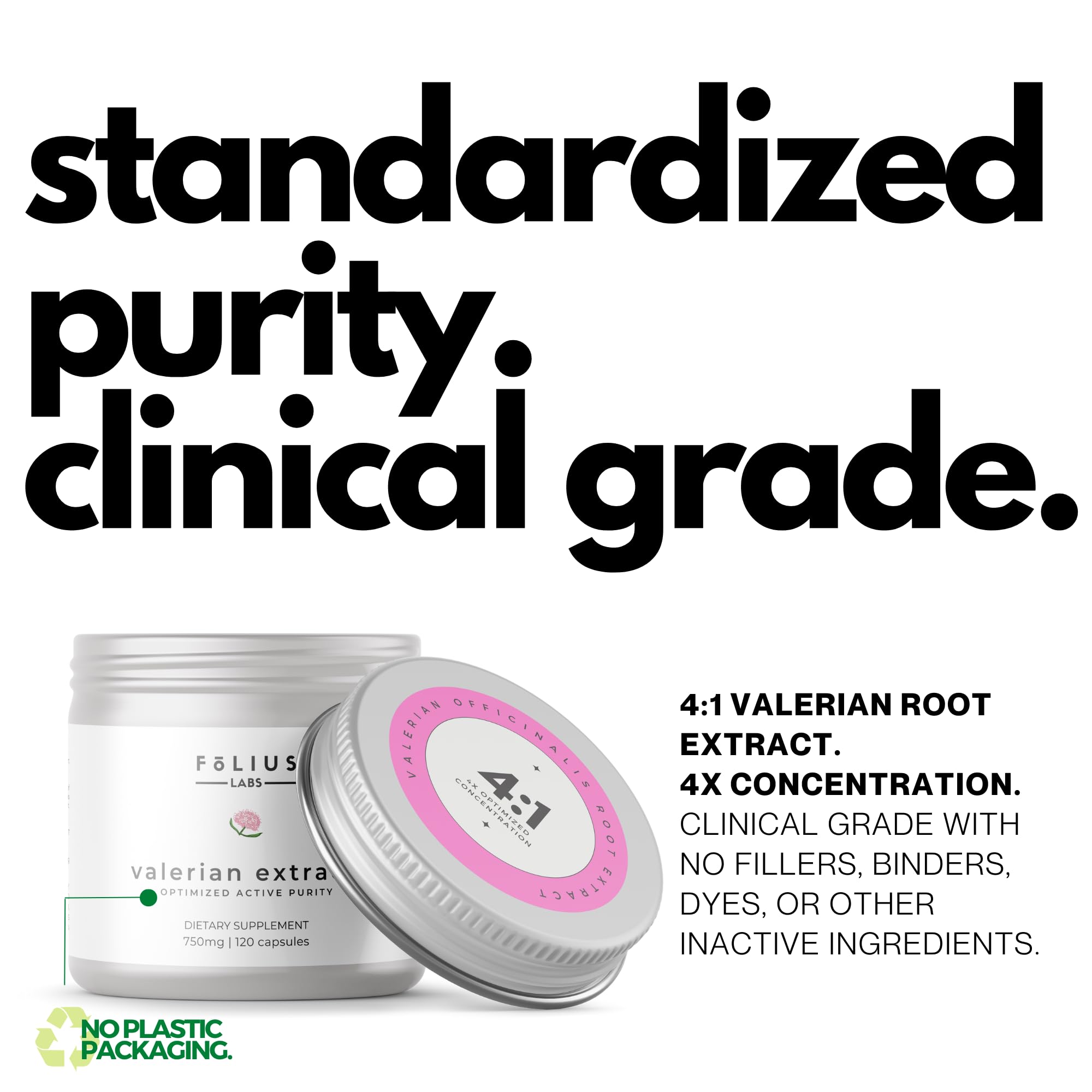 FOLIUS LABS Valerian label close view emphasizes clean, pure ingredients.