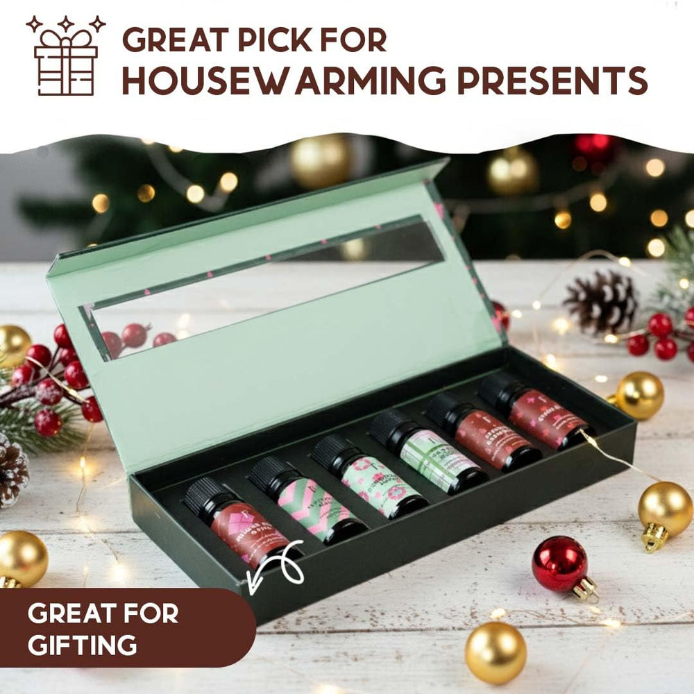 Folkulture gift-pack box showing premium Christmas diffuser oils.