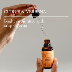 Closeup of the Folkulture Citrus & Verbena bottle label highlighting fresh fragrance.