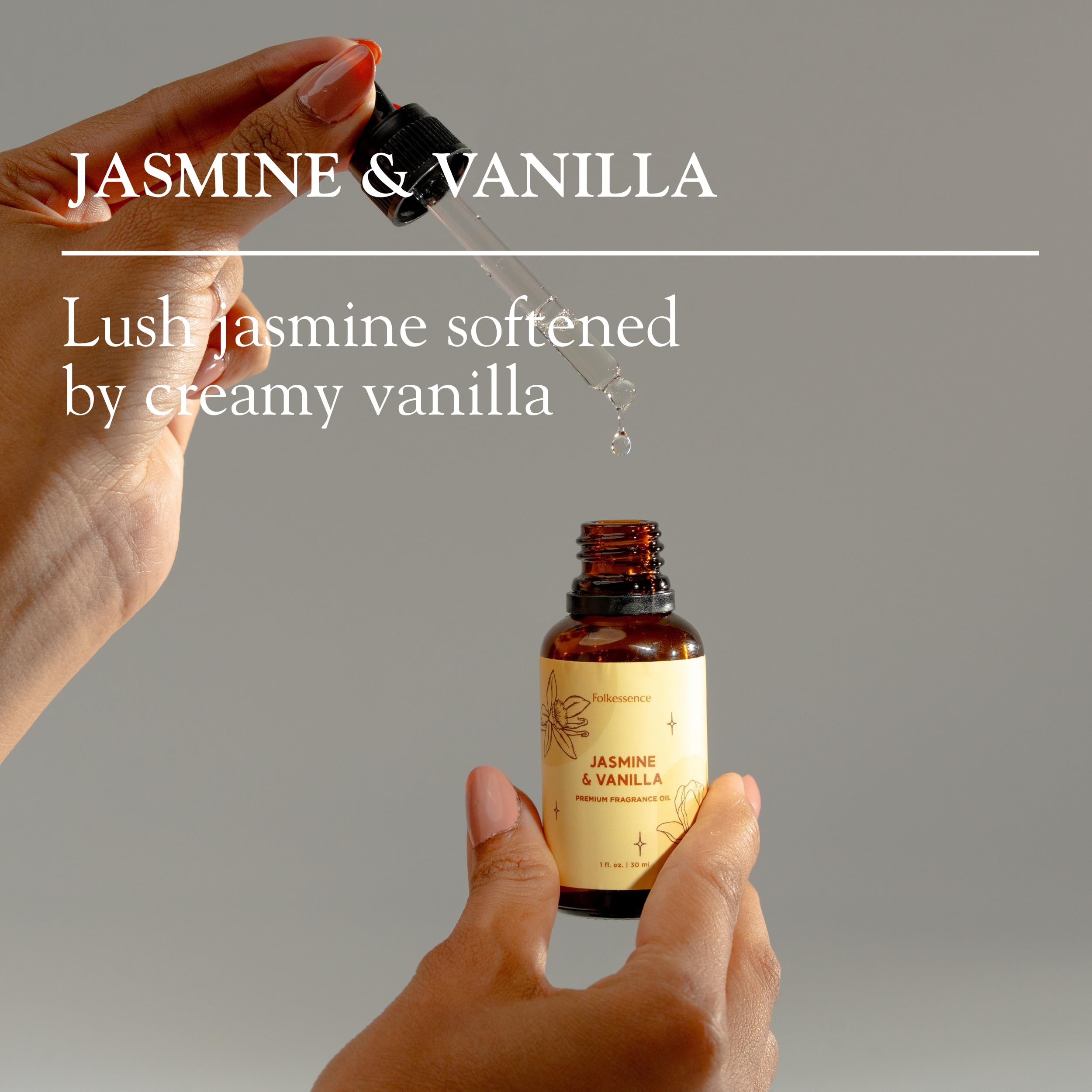 Folkulture Jasmine & Vanilla dropper bottle for precise scent control