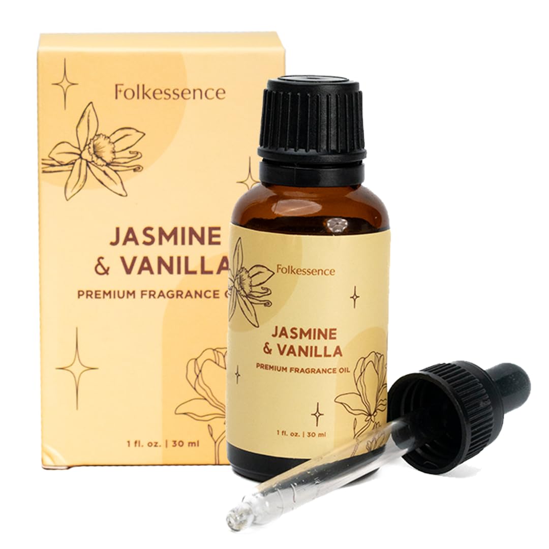 Folkulture Jasmine & Vanilla essential oil bottle for diffusion and mood enhancement