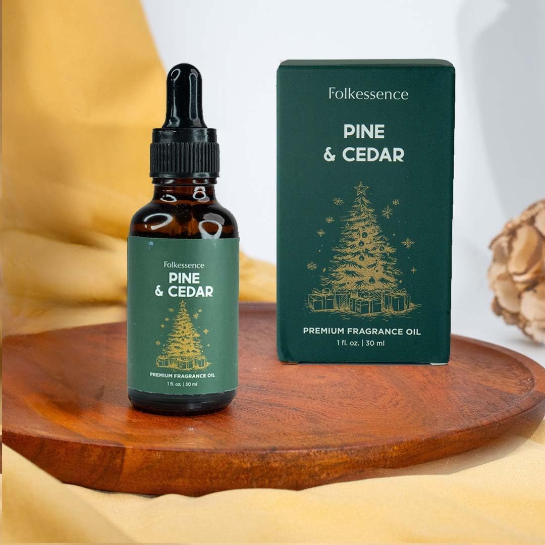 Folkulture Pine & Cedar woodsy aroma enhances living room vibe.