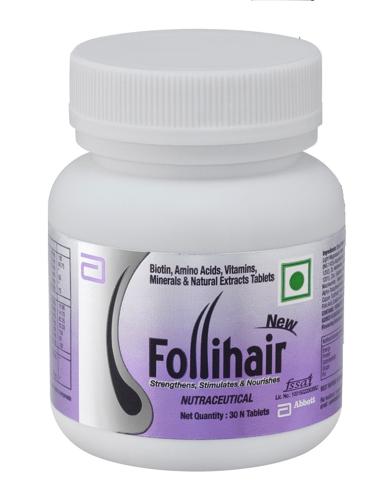 Follihair New 30-tablets bottle front view supports daily hair nourishment