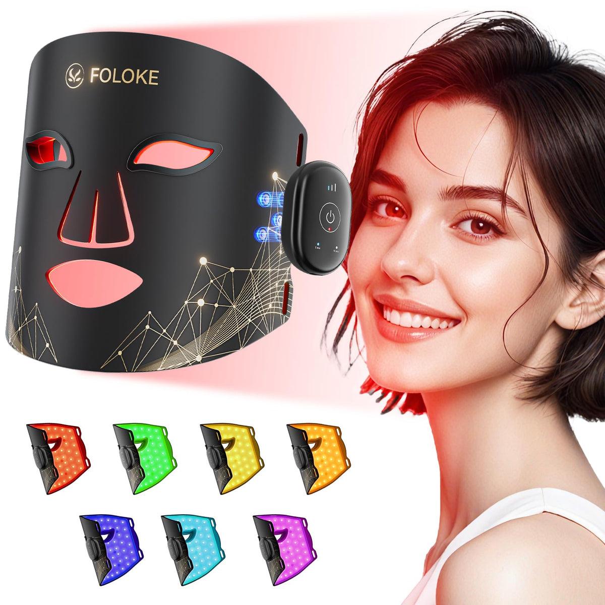 FOLOKE LED mask full-face illumination for at-home light therapy sessions.