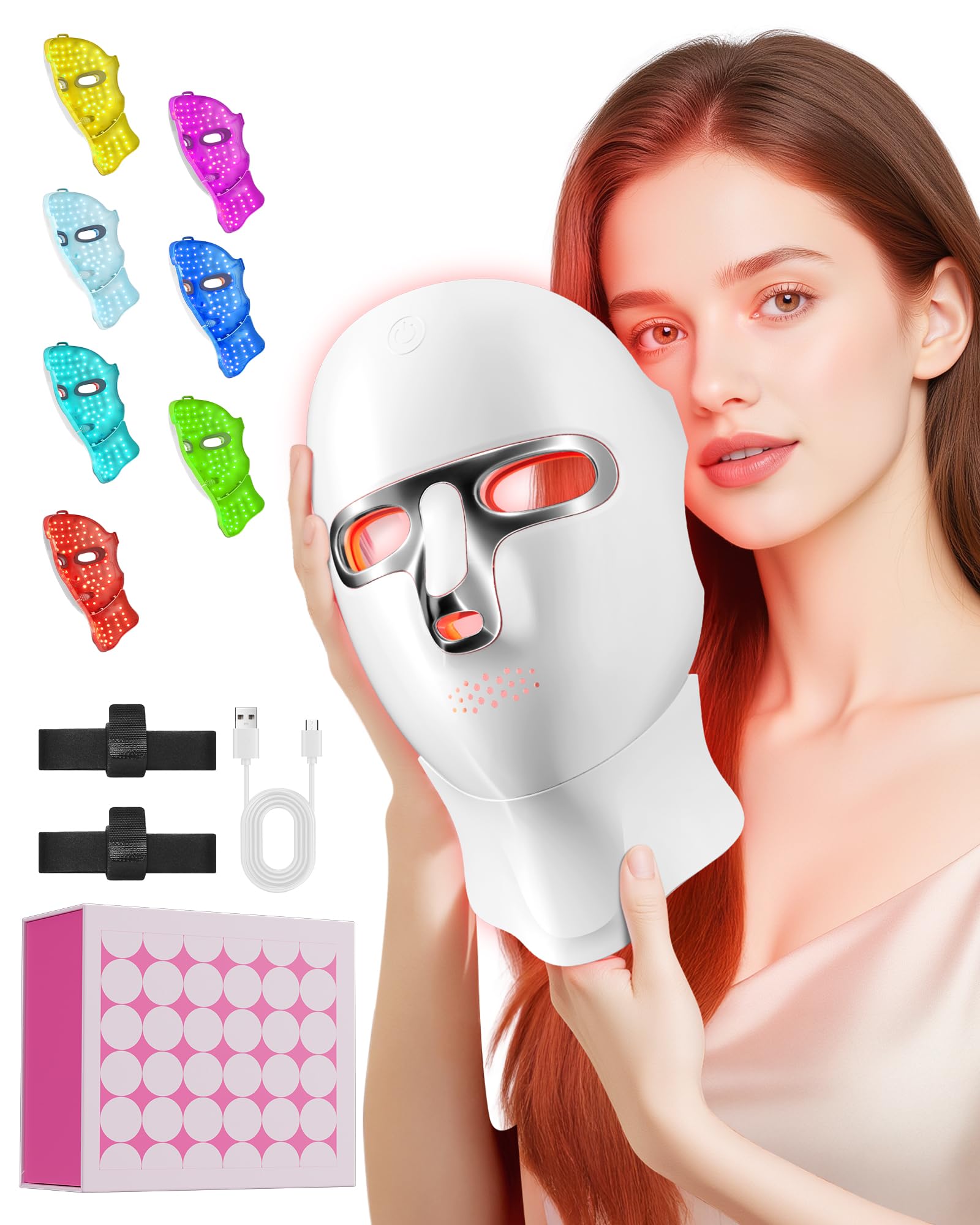 FOLOKE LED therapy mask on the face delivering red and NIR light for home use