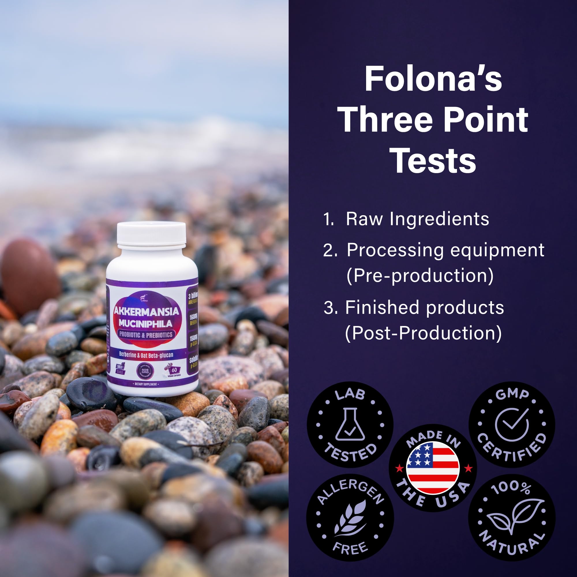 FOLONA made-in-USA capsules on clean packaging background