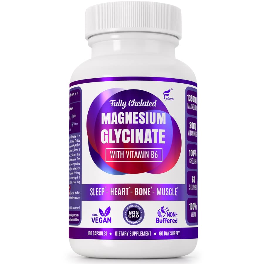 Folona magnesium glycinate bottle showing 180 vegan capsules