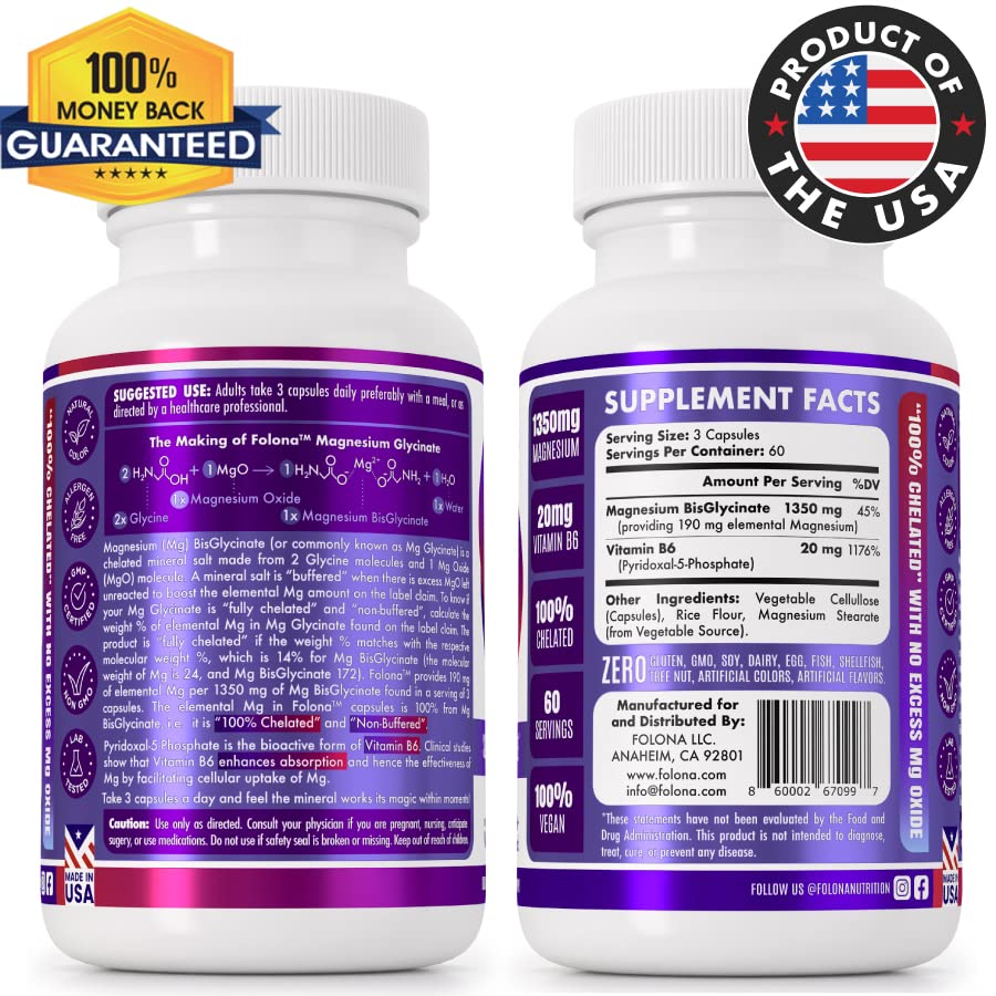 Folona magnesium glycinate capsules, vegan and easy to swallow