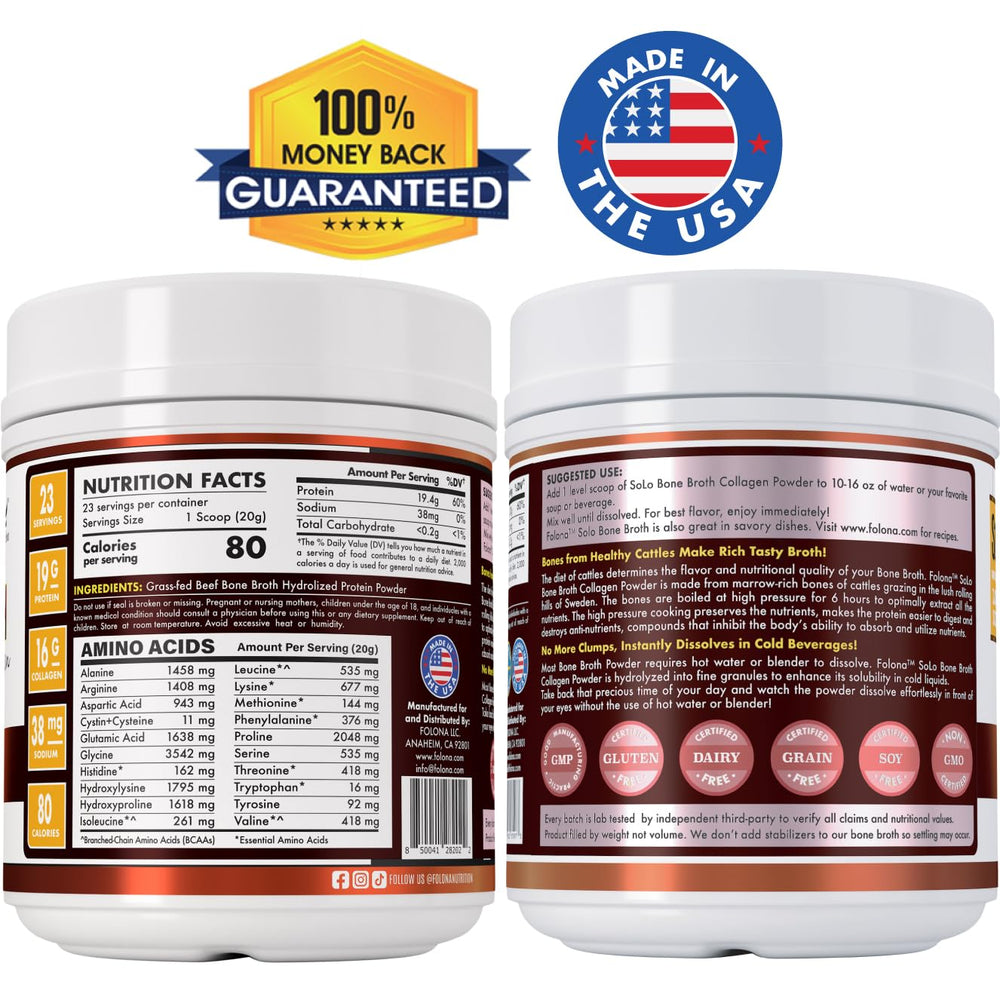 FOLONA Solo hydrolyzed collagen powder dissolves instantly in cold water