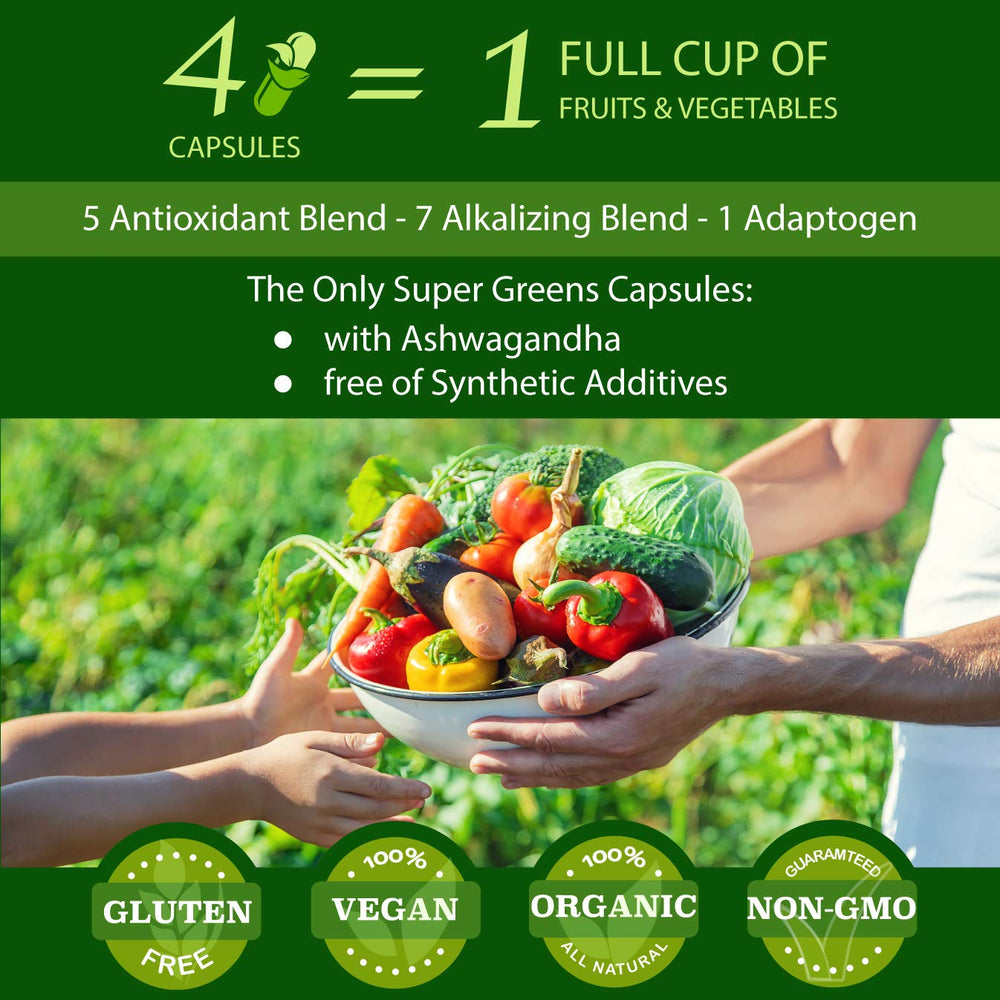 Folona Super Greens capsules closeup highlighting plant-based nutrients and antioxidant benefits.