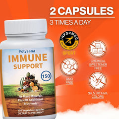 Folysana Immune Support bottle back label shows ingredients and allergen-free attributes
