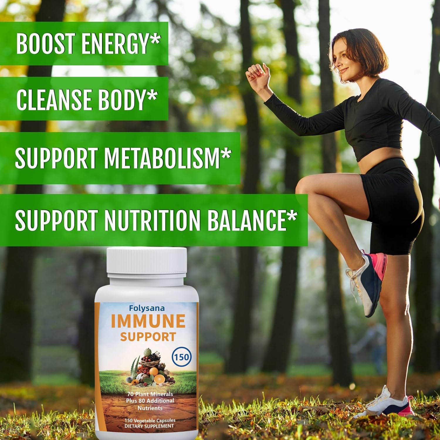 Folysana Immune Support daily-use scene suggests simple wellness routine