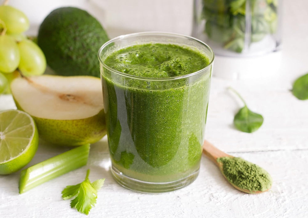 Food to Live alfalfa powder tea cup for a refreshing greens infusion